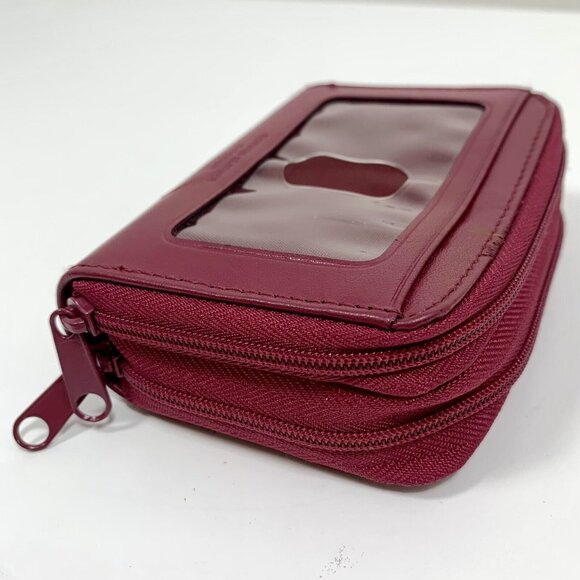 BUXTON Wine Red Leather Accordion Double Zip Around Credit Card ID Holder Wallet - Picture 5 of 9
